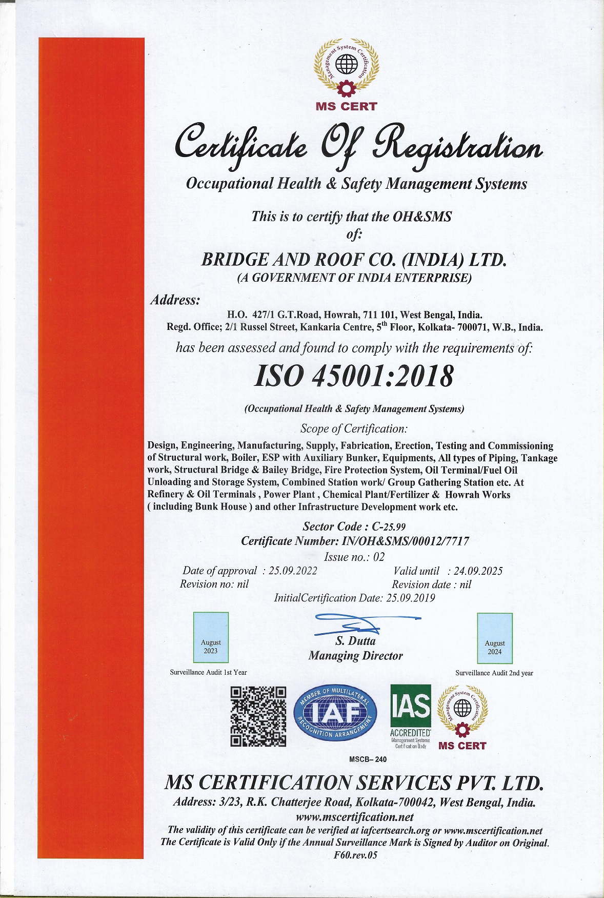 HSE Certification Official Website of Bridge and Roof Company (India